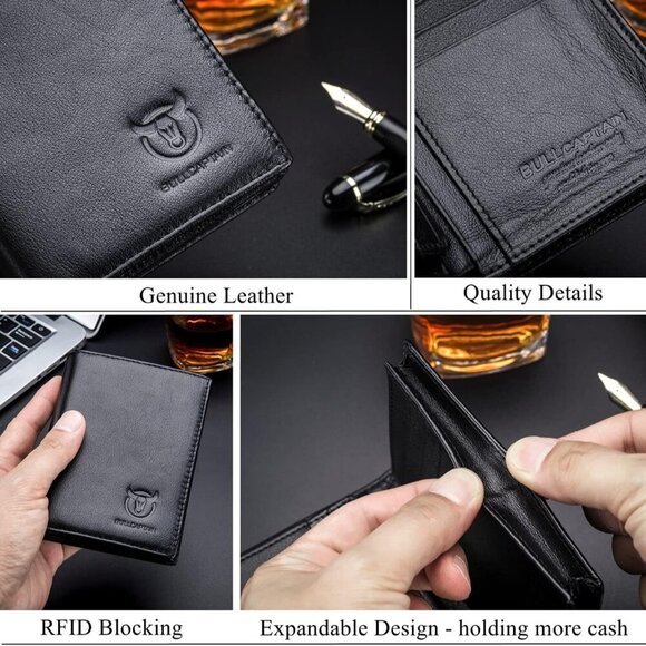 Men's Genuine Leather Bifold Wallet with RFID Blocking and Large Capacity - Picture 6 of 6